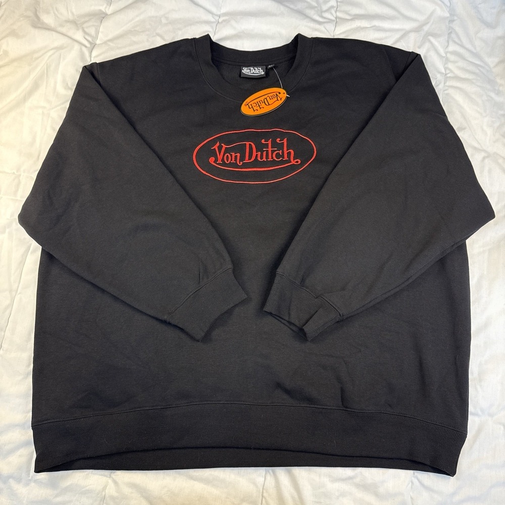 Von Dutch  Center Logo Black Crewneck Sweatshirt Size 2X Y2K Unisex
